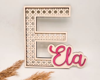 Wooden letter with name | Children's room decoration personalized | Rattle pattern wooden decoration