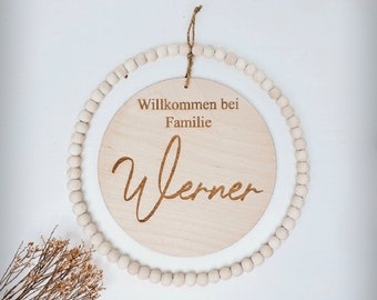 Family sign | Door sign | Wooden sign with wooden beads | Personalized wedding gift