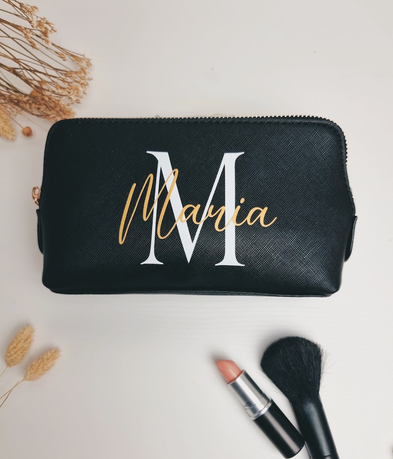 Neceser personalizado con inicial y nombre Bolsa de maquillaje Regalo para novia Regalo para esposa Bolso de tocador imagen 6