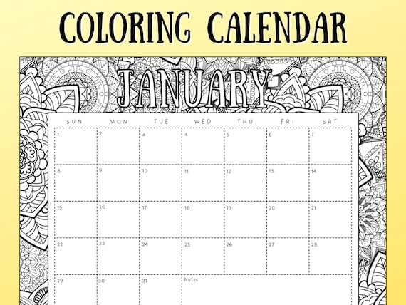 Coloring Monthly Calendar Printable Monthly Calendar - Etsy