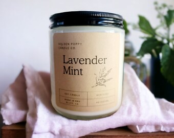 Lavender Mint Soy Candle: Aromatherapy Relaxation, 7.5oz