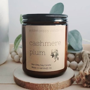 Cashmere Plum Soy Candle: 8oz Cozy Home Fragrance
