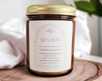 Vanilla Mint Candle: Aromatherapy Spa Day Scent, Organic Soy Wax