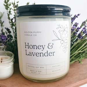 Honey Lavender Soy Candle: Aromatherapy Spa Scent, 8oz