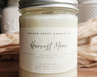 Soy Candle: Choose Your Scent, Pumpkin Spice, Ripe Fig, Large Candle