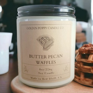 Butter Pecan Waffle Candle: 7.5oz Soy Wax Dessert Scent