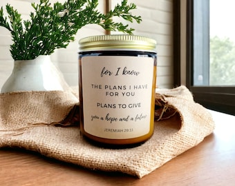 Jeremiah 29:11 Scripture Candle, Christian Gift for Friend, For I Know The Plans, Gift for Christian, Graduation Gift