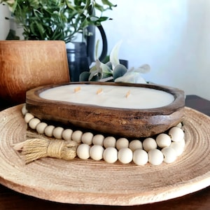 Dough Bowl Candle: Rustic Wooden Soy Wax Candle with Wood Wick