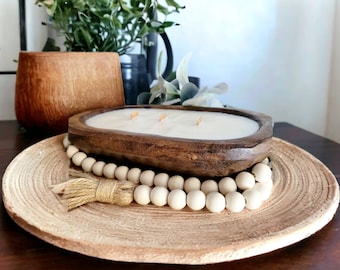 Dough Bowl Candle: Rustic Wooden Soy Wax Candle with Wood Wick