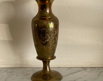 真鍮製メタルフラワーベース ヴィンテージ 8インチ エッチングデザイン