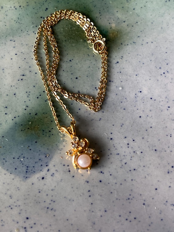 Mini Pendentif Strassé Avec Perle De Culture Sur Argent 925 - Fermoir Dormeuse
