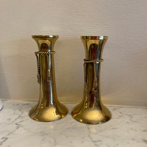 Juego de candelabros de latón vintage, diseño de cuerda, candelabros vintage únicos