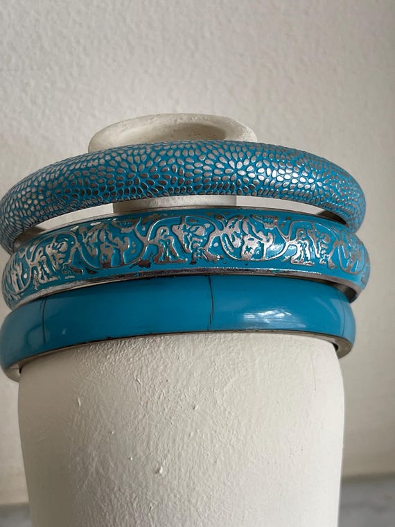 Turquoise Bangle Stack , 3 Varied  Torquoise Bang… - image 7