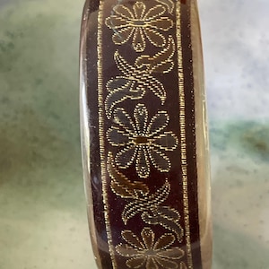 Vintage Lucite Bangle , Floral Glitter Design ,Brown and Gold Boho Bangle