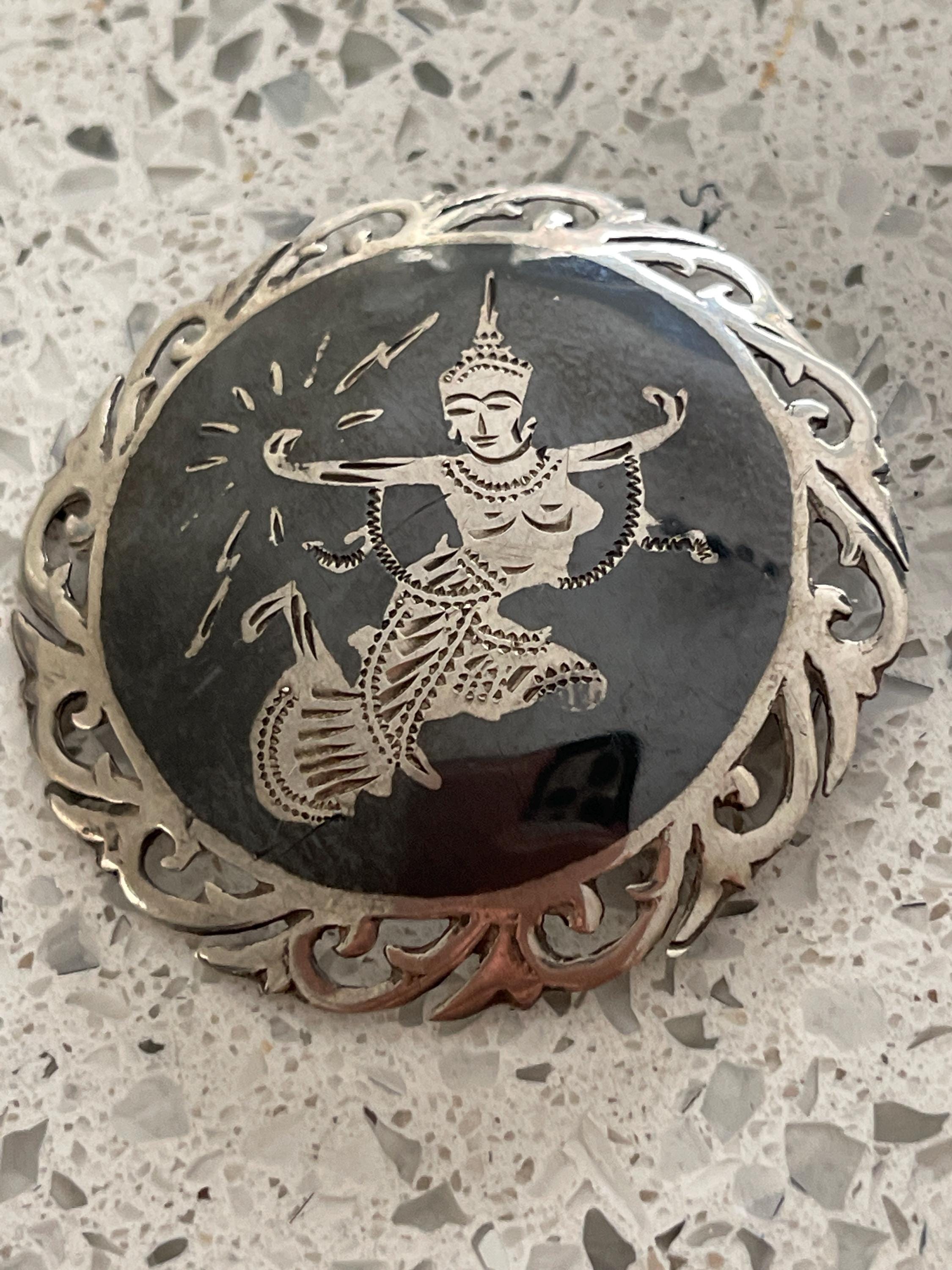 Broche Argent Massif émaillée - Danseuse Orientale - Bijou Vintage Occasion