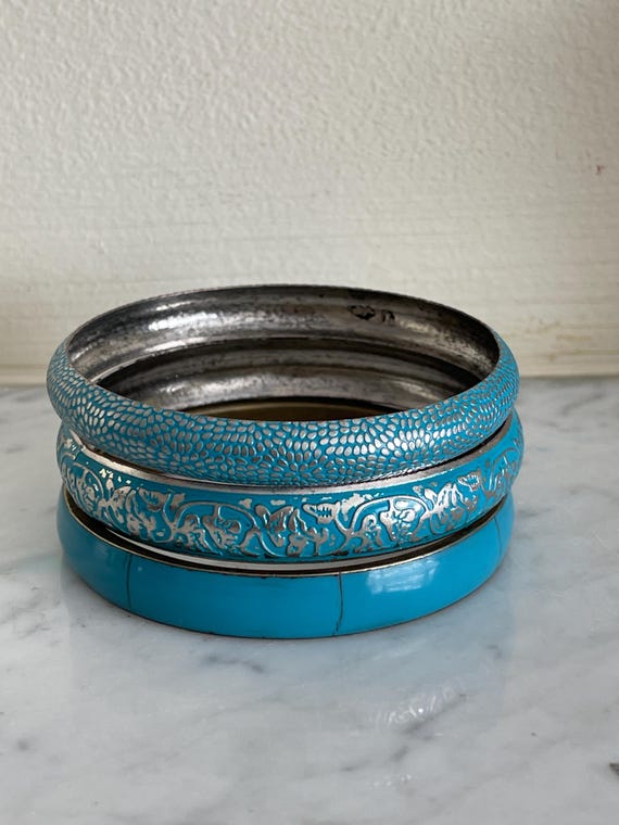 Turquoise Bangle Stack , 3 Varied  Torquoise Bang… - image 5