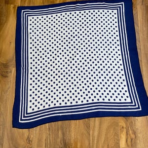 Navy and White Polka Dot Vintage Scarf, 70s  Scarf