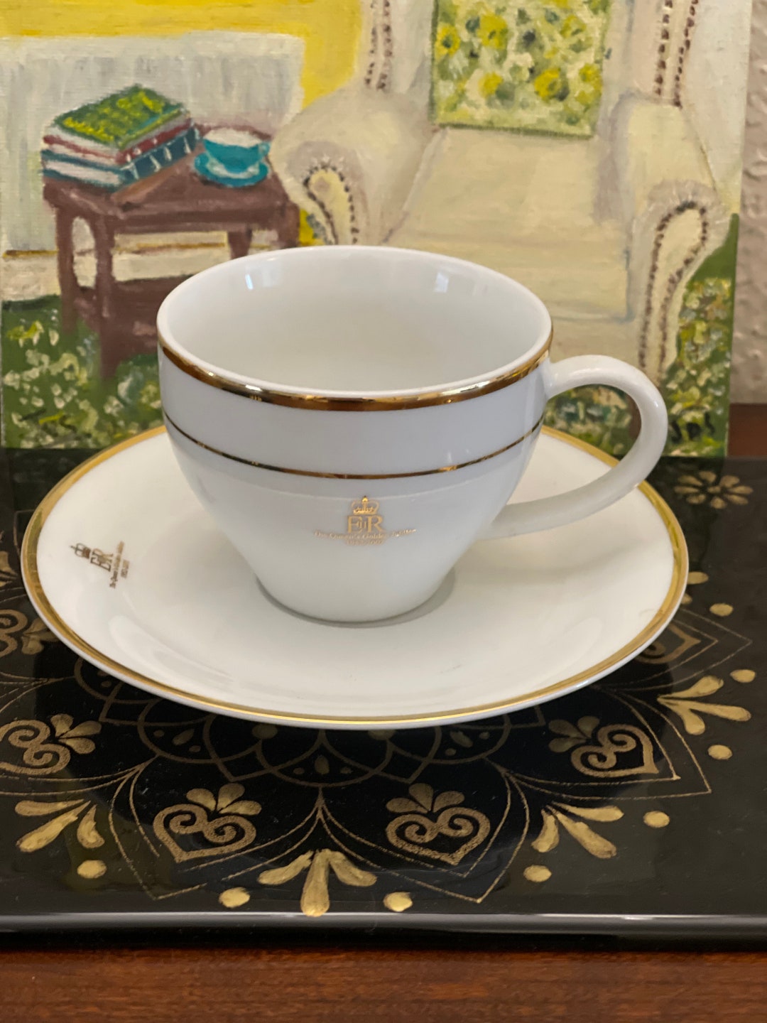 Vintage Queen Elizabeth II Golden Jubilee Teacup and Saucer Set. Queen