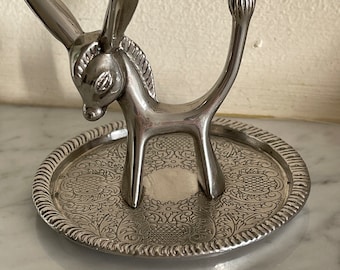 Vintage Ring Holder, Silver Plated Donkey Ring Holder, Trinket Tray , Silver Plated Ring Holder