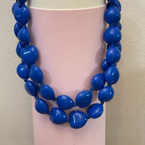 Cornflower Blue Chunky Necklace ,Heart Shape Bead Necklace, Retro 80s Necklace