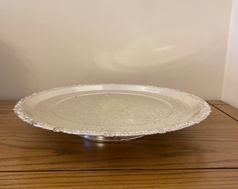 Chrome Lazy Susan Tray, Floral and Leaf Embossed Design. 14inches Diameter,