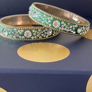 Green Bangles Set with crystals, Statement bangles , Indian Vintage Bangles