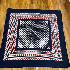 Polka Dot Vintage Scarf, 80s Scarf , Red , Blue and White,