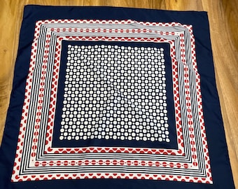 Cachecol vintage de bolinhas, cachecol dos anos 80, vermelho, azul e branco,