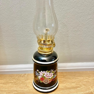 Japanese Black Porcelain Lamp  Japanese Floral Decorative   Lamp