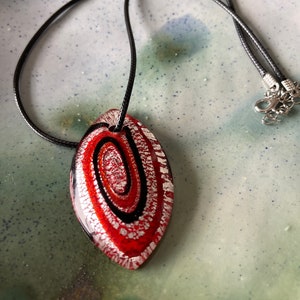 Glass Art Venetian Glass Pendant Necklace , Murano Lampwork Jewellery, Red and Black Swirl Design