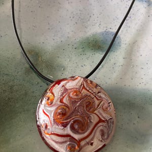 Red and  and Silver Glass Pendant , Circular Art Glass Pendant , Italian Vintage Glass Pendant