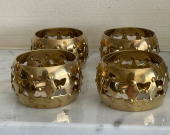 Four Brass Napkin Holders , Beautiful Cut Work Design, Vintage Brass Napkin Holders