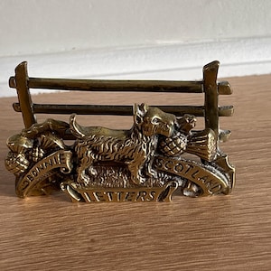 Vintage Messing Hund Briefhalter, kleine Scottie Hund Briefhalter / Visitenkartenhalter,