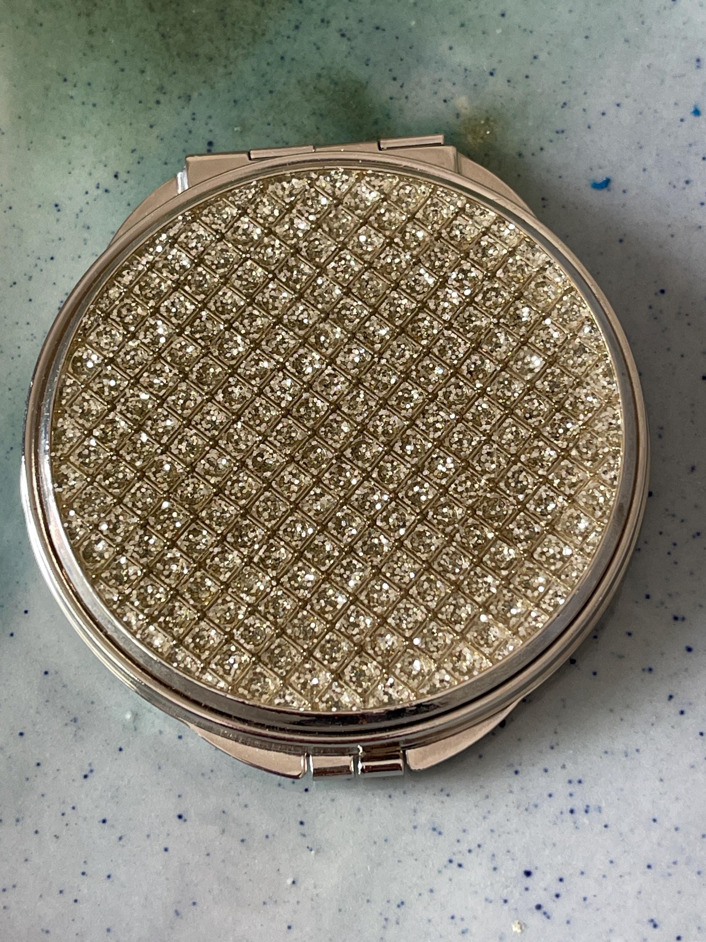 ヴィンテージシルバートーンコンパクトミラー：キュービックジルコニア