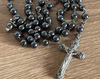 Hematite stone rosary, mens rosary, priest rosary gift, black rosary, prayer  rosary, catholic Christmas gift,
