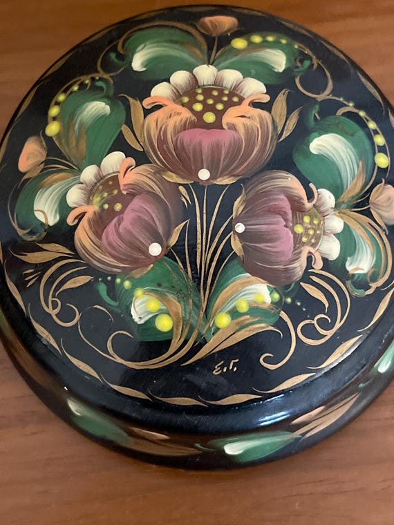 Vintage Russische Runde Trinket Box Mit Deckel