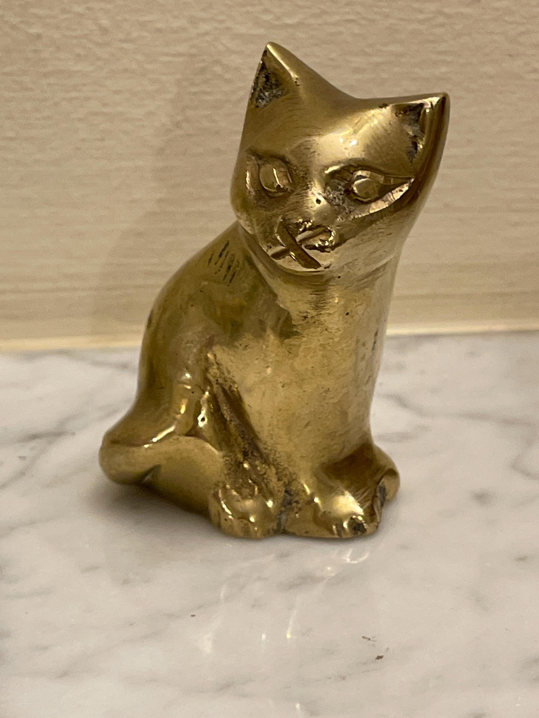小さな真鍮製の猫の置物、猫の置物 - Etsy 日本