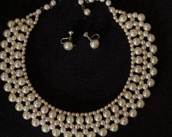 Boucles D’Oreilles & Collier Vintage En Perles Radieuses – Set Brillant, Fermoir Alliage, Blanc Perlé