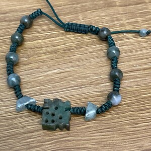 Natural Jade  Bead bracelet With Jade Charm , Adjustable Green  Silk Braid