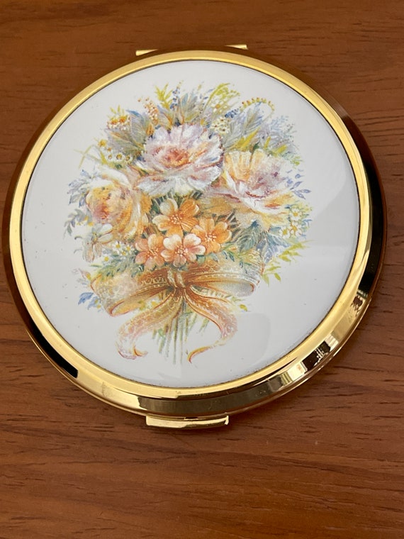 花柄デザイン、ヴィンテージ ストラットン コンパクトミラー、フェイス