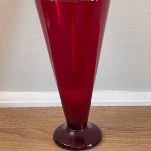Vintage Scandinavian Glass  Vase, Monica Bratt Red Glass Vase Circa 1950s , Cone Shaped Glass Vase