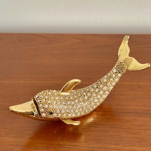 Caixa de bugigangas de golfinho, armazenamento de joias, golfinho de bronze e strass