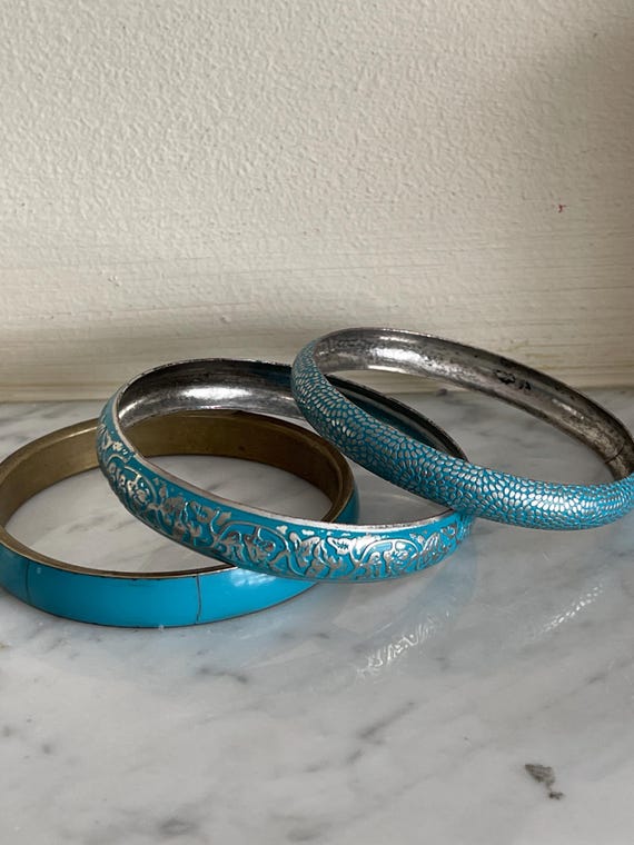 Turquoise Bangle Stack , 3 Varied  Torquoise Bang… - image 6