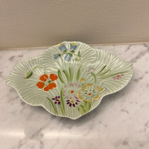 Vintage Beswick Green Floral Trinket Dish , Hand Painted