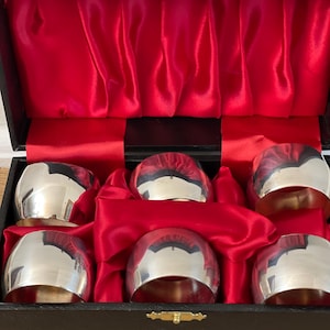 Servilleteros de angora bañados en plata, juego de 6 servilleteros con caja original