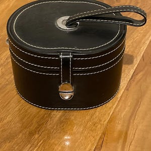 Leather Jewellery Storage , Cute Jewellery Storage Shaped like a Hat Box , Black Jewellery Storage