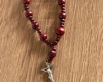 Red Wood Car Rosary, Travel Gifts , Catholic Gifts