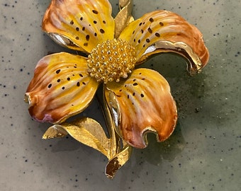 Vintage Blumen Emaille Brosche: Emaille Anstecknadel