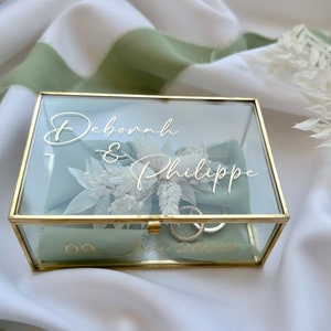 Ringbox Hochzeit gold personalisiert Ringkästchen Ringträger Ringscheibe Wedding Trockenblumen Bild 7