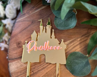 Castle Cake Topper, Princess Cake Topper, Gold Castle Cake Topper, Mirror Acrylic Cake Topper